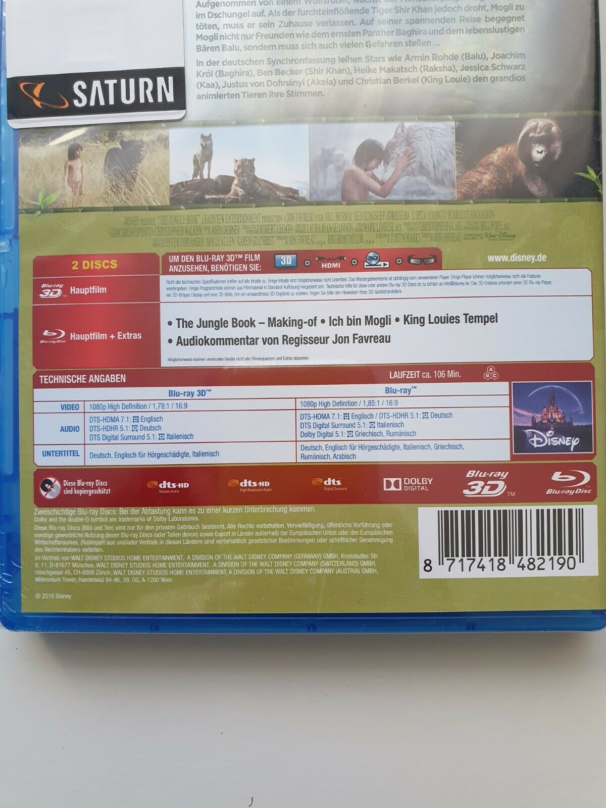 8717418482190 The Jungle Book - Disney 3D+2D Blu-ray 2016