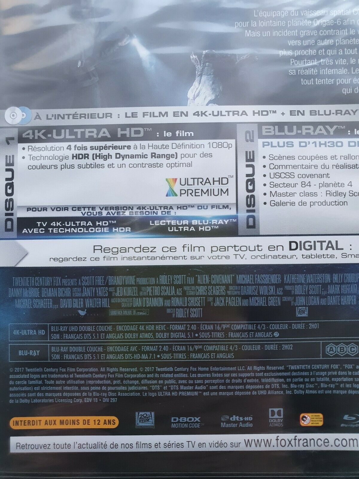 3344428069346 Alien: Covenant 4K Ultra HD Blu-ray 