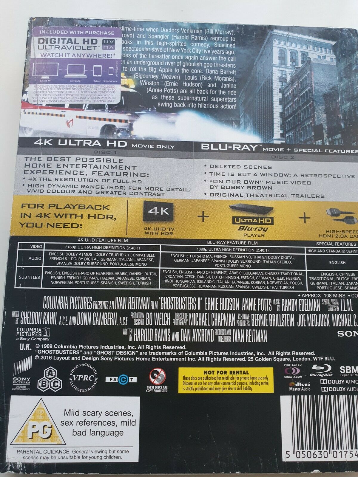 5050630017546 Ghostbusters II 2 (1989) 4K  UHD Blu - Ray + UV 2016 US Bill Murray NEW SEALED