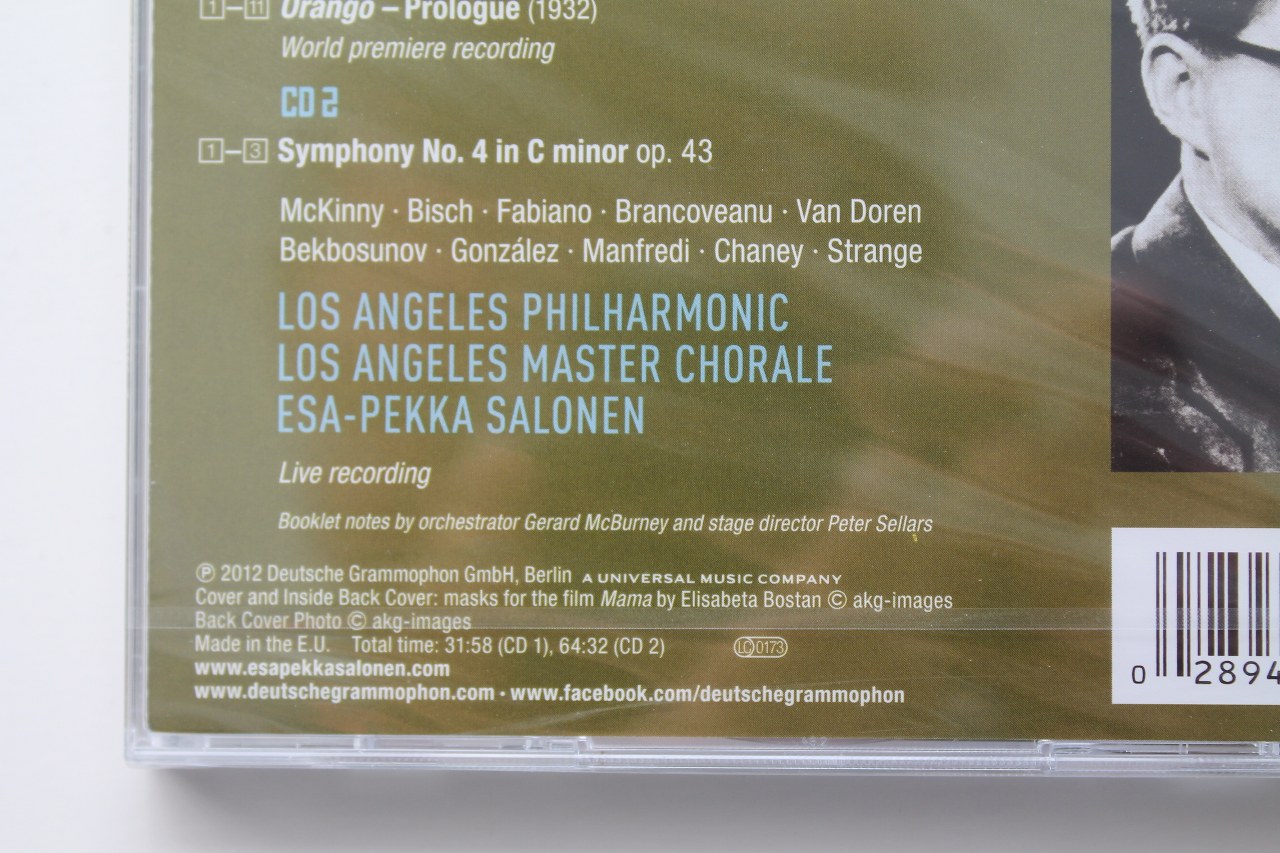 028947902492 Shostakovich-Orango (Prologue) / Symphony No.4 2x CD EU 2012
