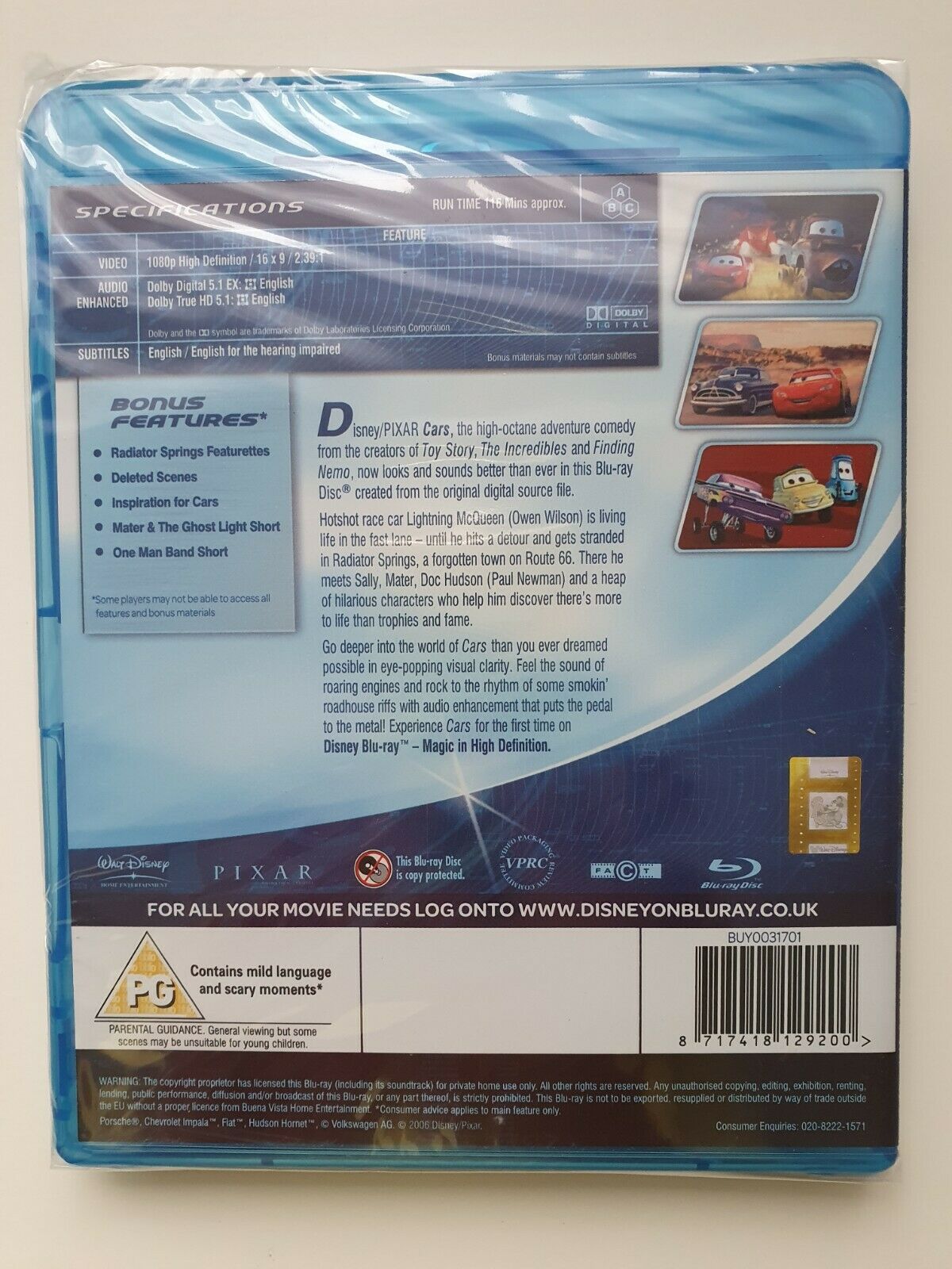 8717418129200 Cars Blu-ray (2008) NEW sealed