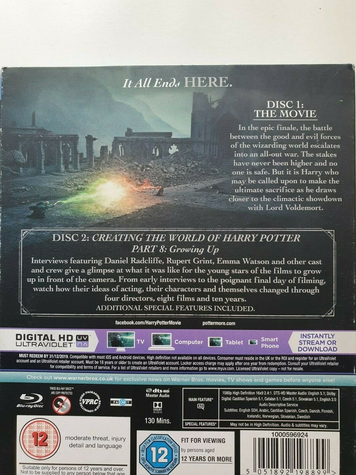 5051892198899 Harry Potter and the Deathly Hallows: Part 2 Blu-ray + Digital UV 2016 NEW SEALE