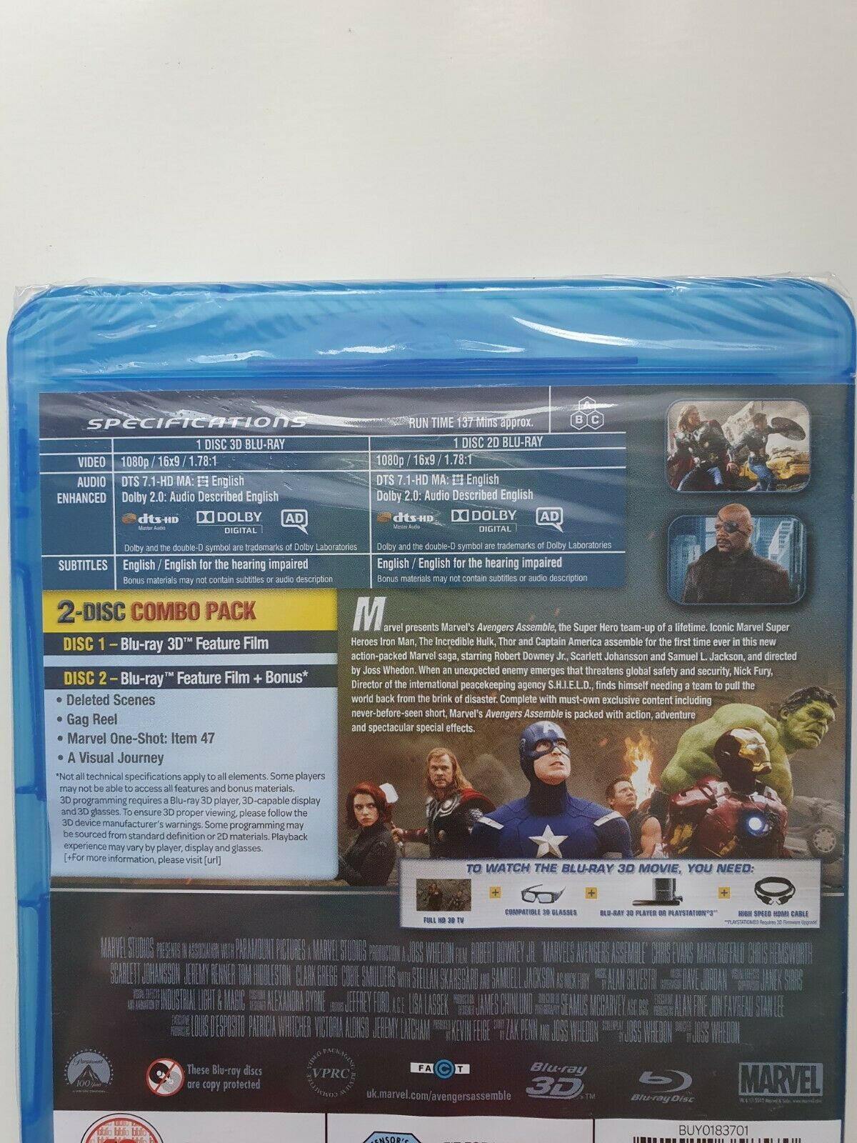 8717418358570 Avengers Assemble 3D Marvel Blu - ray 3D + Blu - ray 2012 English NEW SEALED