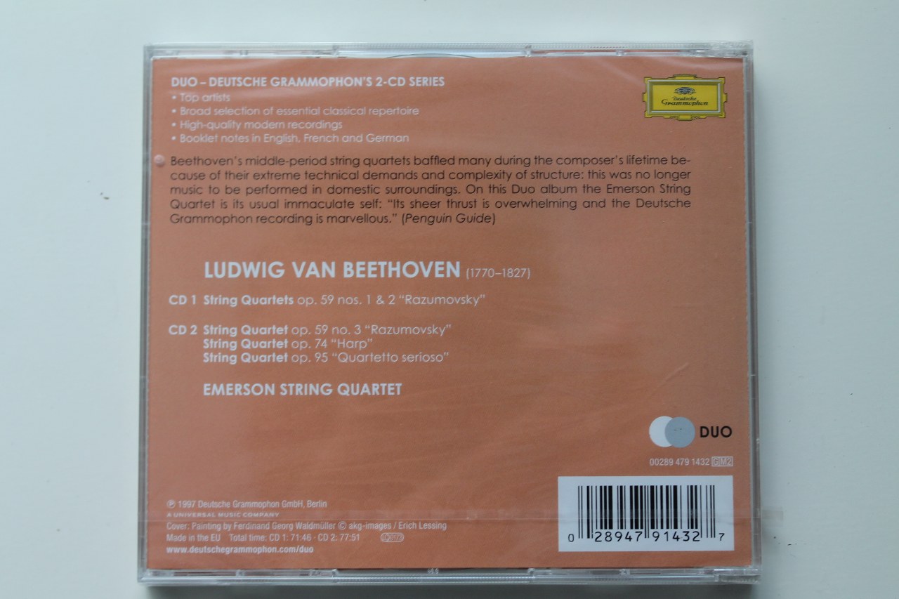 028947914327 Beethoven The Razumovsky Quartets Op.59-String Quartets Opp.74&95-Emerson String Quartet 2x CD EU 1997