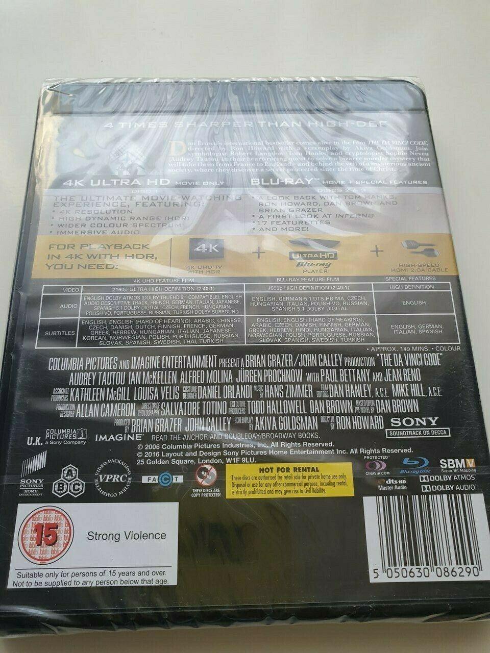 5050630086290 The Da Vinci Code - 10th Anniversary Edition (4K Ultra HD + Blu-Ray) NEW SEALED