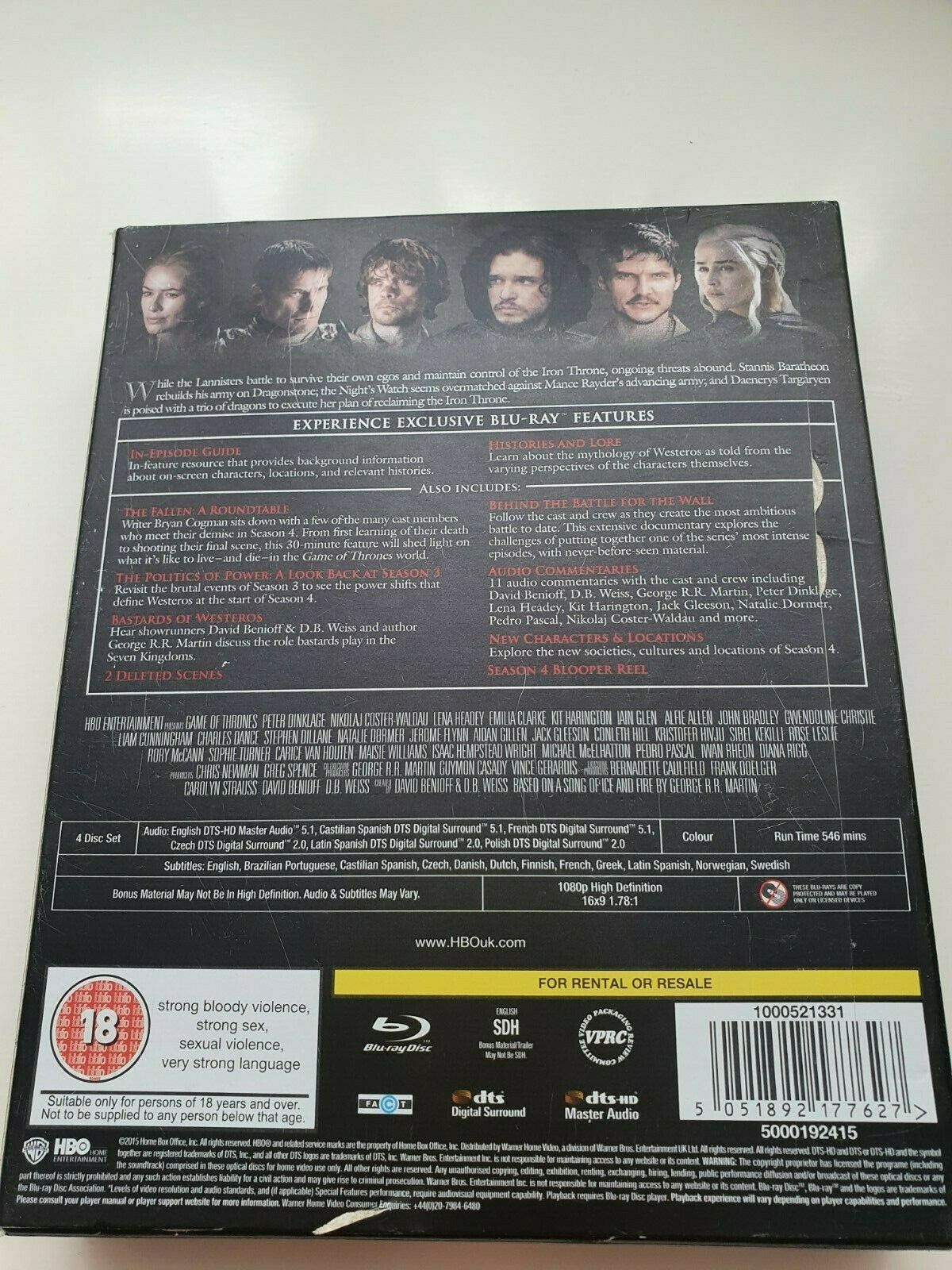 5051892177627 Game of Thrones: The Complete Fourth Season Blu-ray BOX SET 2015