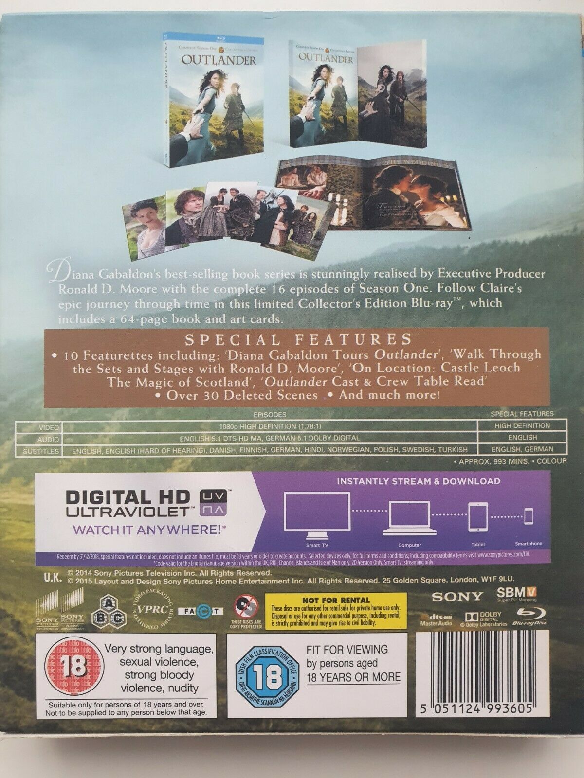 5051124993605 Outlander: Complete Season One Blu-ray 2015 BOX SET GOOD, DISC & BOOK VERY GOOD