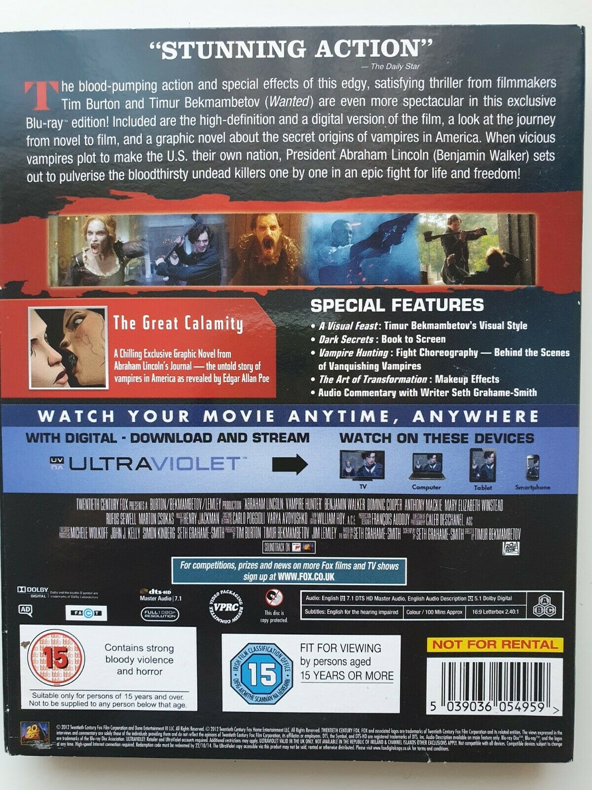 5039036054959 Abraham Lincoln - Vampire Hunter Blu-ray + Digital English 2012 NEW SEALED