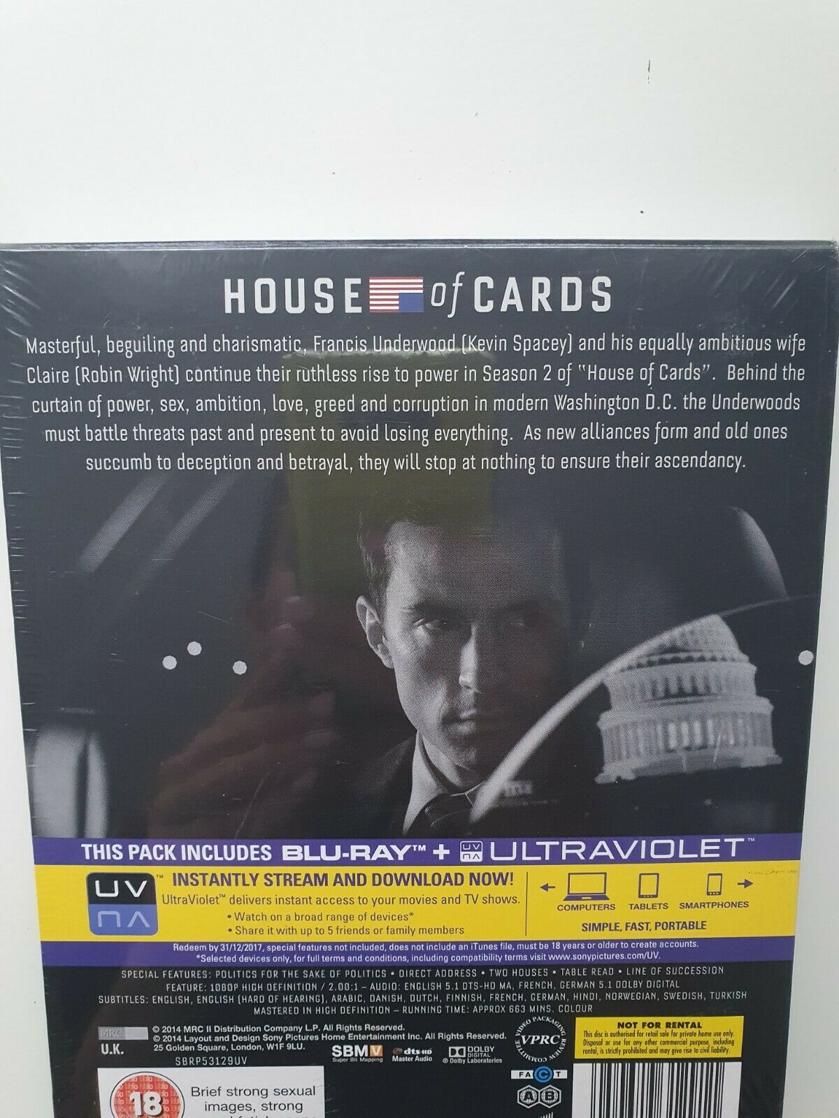 5050629312911 House Of Cards - The Complete Second Season 2 Blu-ray 2014