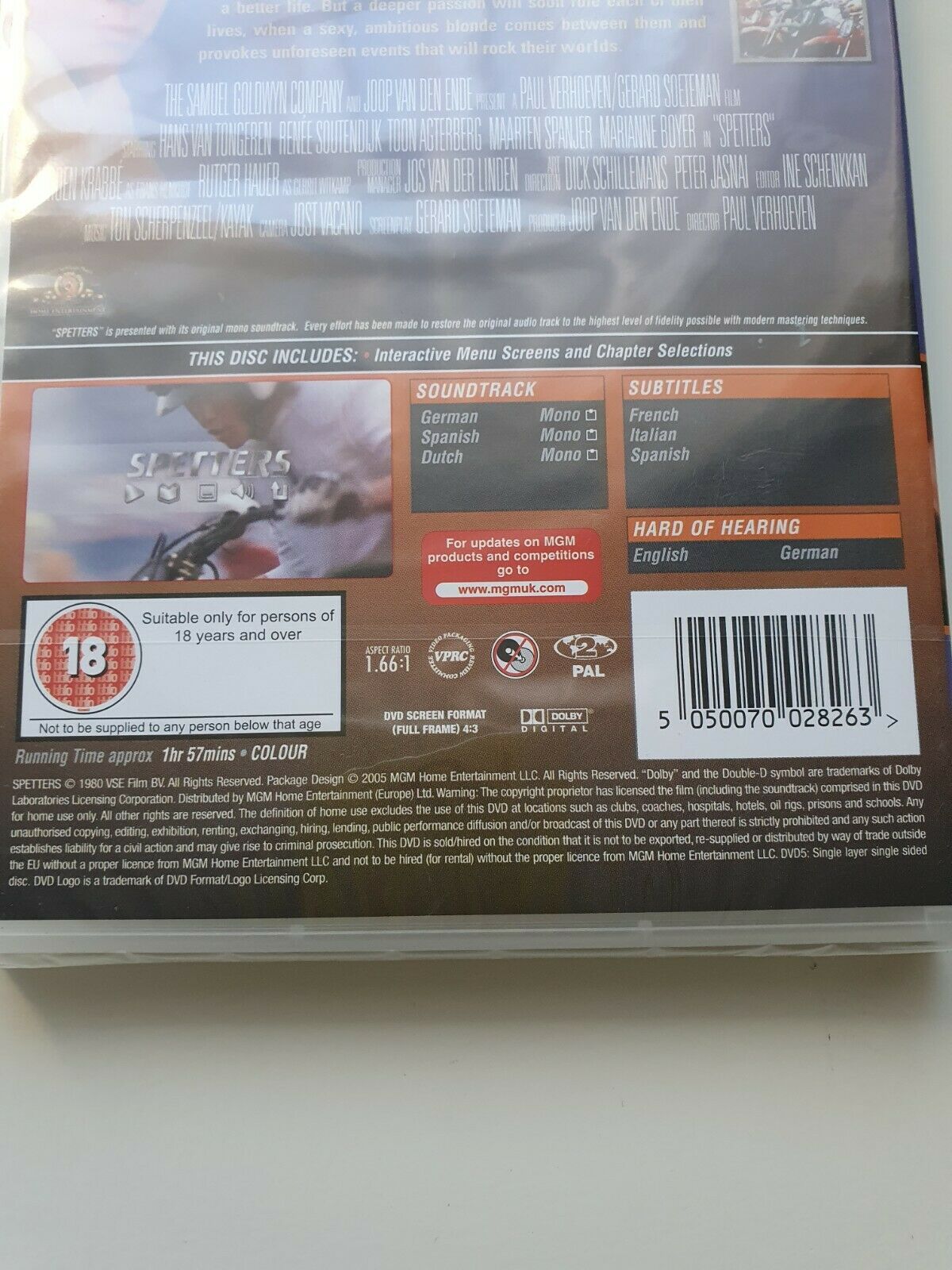 5050070028263 Spetters Complete & Uncut DVD Verhoeven 2005 NEW SEALED