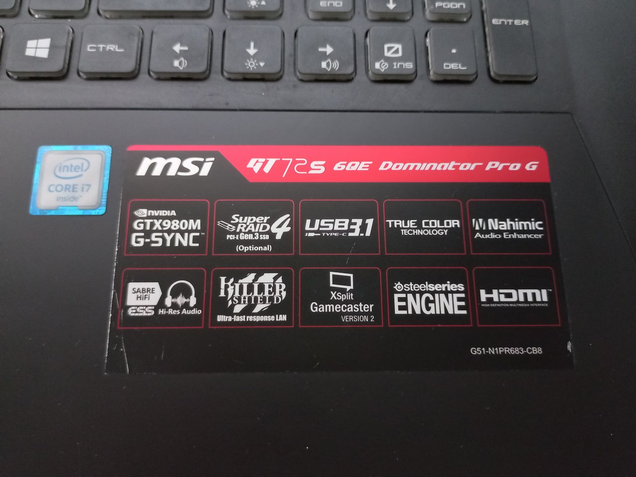 GT72S 6QE Laptop MSI GT72S 6QE Dominator Pro G i7-6820HK 2.7 Ghz 48GB RAM GTX 980 8GB 256SSD 1TB HDD WIN 10